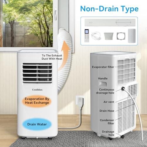 Coolblus Portable Air Conditioners, 8400 BTU air conditioner Cools Up to 350 Sq.Ft, 3 in 1 Portable AC with Remote Control,24H Timer,Smart Sleep Mode,Window Installation Kit & Filter Cleaning Brush, S 3