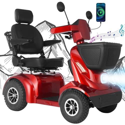 MS02 MAX All Terrain 1000W Electric Mobility Scooter for Adults& Seniors - 500LBS Load & 32 Miles Range Powerd Wheelchair Device w/Off-Road Absorber, Bluetooth Speaker, Dual Baskets, LED Light System