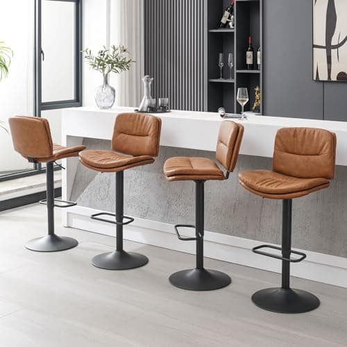 FIRAVOE Swivel Bar Stools Set of 4, Double-Layer Upholstered Counter Height Bar Stools with Back, Adjustable Bar Stool 24"-32", Faux Leather Barstools for Kitchen Island (Brown, 4PCS (24"-32"))