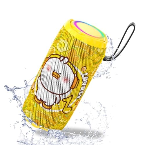 Portable Bluetooth Speaker with Lights, IPX5 Waterproof, Stereo Sound Loud, Small Wireless Speaker , TWS Pairing, BT5.3，20H Long Playtime, for Home/Party/Beach/ Outdoor, White Elephant Gifts (Yellow)