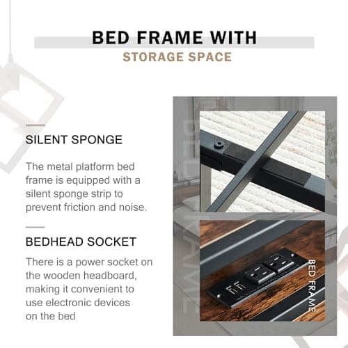 Virabit Bed Frame Full Size with Drawers, Full Platform Bed Frame with Headboard and Power Outlets, No Box Spring Needed, Easy Assemble(Brown). 5