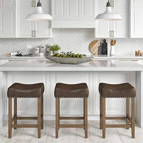 Nathan James Hylie Nailhead Wood Pub-Height Kitchen Counter Bar Stool 24", Dark Brown/Light Brown 3