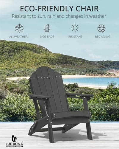 LUE BONA Folding Adirondack Chair, Adirondack Chairs Set of 2, Cup Holder, Woodgrain, Fire Pit, Patio, Pool, Black 5