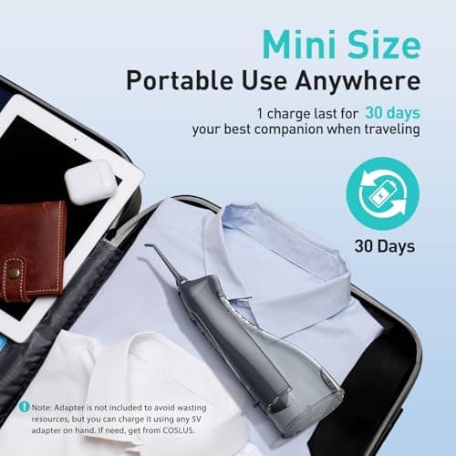 COSLUS Water Dental Flosser Teeth Pick C20(F5020E): Portable Cordless Oral Irrigator 300ML Rechargeable Travel Irrigation Cleaner IPX7 Waterproof Electric Flossing Machine for Teeth Cleaning, Grey 6