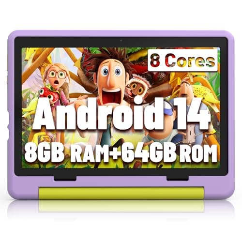 Jeazans Kids Tablet｜Upgraded Android 14 Tablet 10 inch for Kids with Protective Case｜Octa-Core｜64GB｜1TB TF Card Expandable｜Dual Camera｜Parental Control｜Great Gift for Toddler(Purple)