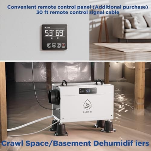 LUBAIR 145 pints Commercial Dehumidifiers for Basements,Energy Star Crawl Space Dehumidifier with Drain Hose,Industrial Dehumidifier for Large Space,Whole House,Auto Defrose 2