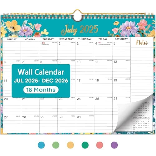 Calendar 2025-2026, Monthly Wall Calendar from July 2025 to December 2026, 11.5" x 14.7", Spiral Binding Hanging Wall Calendar, Perfect for Home or Office, Floral
