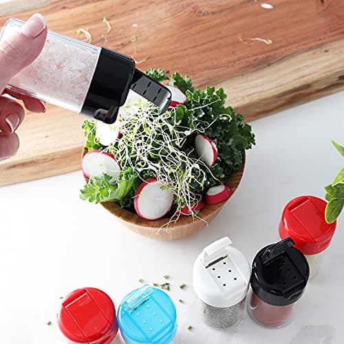 Set of 2 - Plastic Salt and Pepper Shakers with Hinged Lid, No Spill Lunch Bag Camping Picnic Moisture Proof Spice Dispenser, Seasoning Container Pourer w/Cover, 3.5 oz. 3