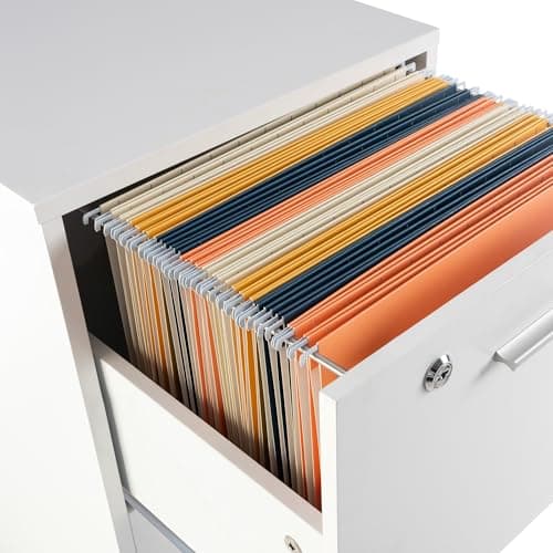 File Cabinet - 2-Drawer Cabinet with Lock and Deep Drawer Storage - Rolling Filing Cabinet for Under The Desk, Home, or Office by Lavish Home (White) 9