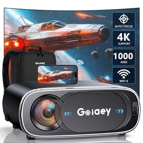 [AI Auto Focus+Auto Lens Cover] 4K Projector with WiFi and Bluetooth, Goiaey 680ANSI FHD 1080P Outdoor Projector, Auto 6D Keystone&50%-100% Zoom, Portable Smart Projector for Home Theater/Outdoor use
