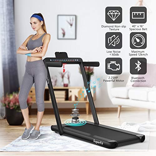 Goplus 2 in 1 Folding Treadmill with Dual Display, 2.25HP Superfit Under Desk Electric Pad Treadmill, Installation-Free, Bluetooth Speaker, Remote Control, Walking Jogging Machine for Home/Office Use 8