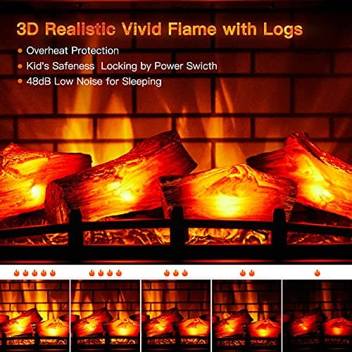 Electric Fireplace Infrared Heater 3D Freestanding Fireplace Stove Heater with Remote Control, Timer, Adjustable Flame Effect, Upgraded Safety Protection 24" 6