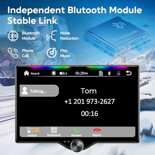 Kissound 10.1" QLED Double Din Car Stereo with Wireless Carplay & Android Auto, Music Sync Luminous Bar, SWC, Bluetooth, Backup Camera, 240W, Dual Subwoofer Output, Car Radio, Navigation, FM/AM 5