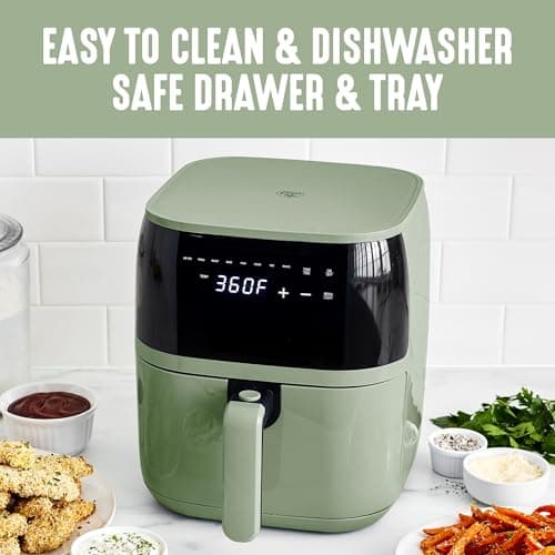 GreenLife Compact Electric Air Fryer Oven, 5.3 QT, PFAS-Free Ceramic Nonstick Drawer, 8 One Touch Digital Display, Easy View Window, Auto Shut-Off Timer, Dishwasher Safe Parts, 1500 Watts, Sage 6