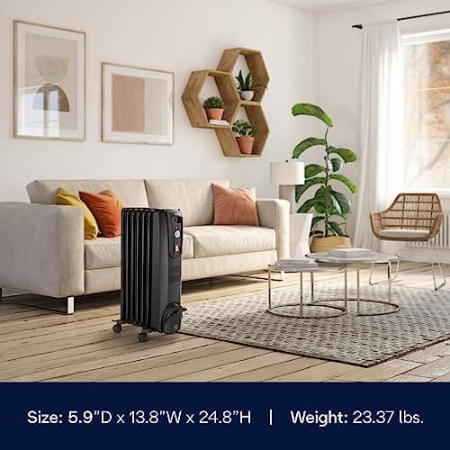 De'Longhi ComfortTemp Full Room Radiant Heater, Black - Oil-Filled Portable Space Heater for Long-Lasting, Silent Heat - Easy-to-Use Controls, Adjustable Thermostat & Three Heat Settings 5