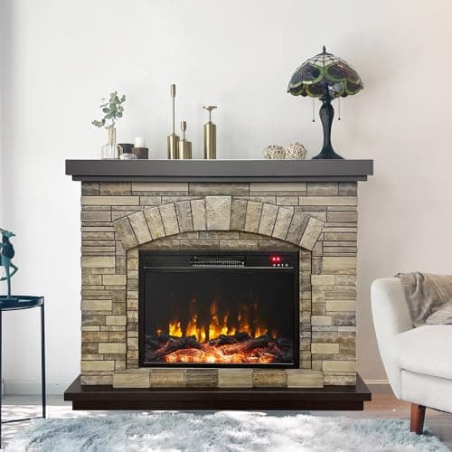 Cloud Mountain Electric Fireplace with Mantel, Tall Fire Place Heater Freestanding with Remote Control Timer LED Flame for Living Room Bedroom 7