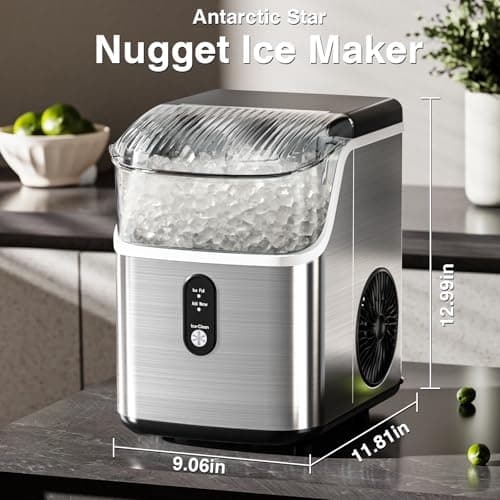 Antarctic Star Nugget Ice Makers Countertop, Pebble Ice Machine with Chewable Pellet Ice, 34Lbs/24H, Self-Cleaning, Sonic Ice, One-Click Operation, for Kitchen,Office Stainless Steel Silver 6