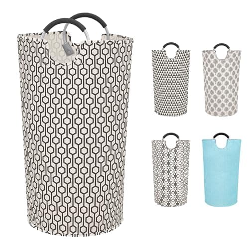 STORAGE MANIAC 2 Pack 90L Large Collapsible Freestanding Hamper, Waterproof Laundry Bag with Padded Handles, Folding Tall Clothes Hamper, Hexagon 7