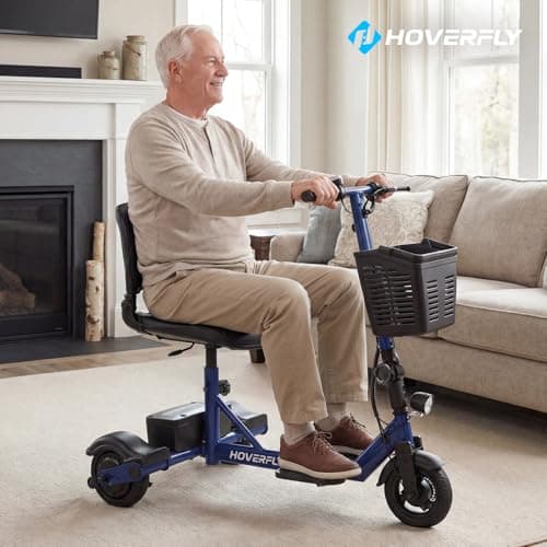Hoverfly T3 Folding Powered Mobility Scooter for Seniors, Portable 3-Wheel E-Scooter with Seat, 13-Mile Range Safe LiFePO4 Battery, 264 lbs Load&Solid 8" Tires, Fits in Car Trunks for Daily Rides Blue 8