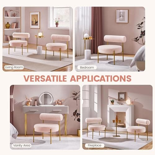 Yaheetech Boucle Vanity Chair, Modern Tufted Accent Chair, Cozy Sherpa Barrel Chair with Gold Legs, Club Chair for Living Room Bedroom Makeup Room Home Office, Pink 5