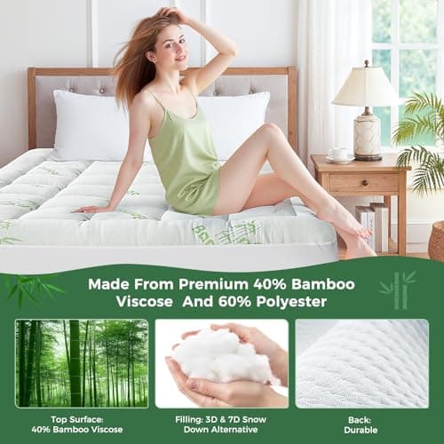 HYLEORY Mattress Topper King Size - Bamboo-Viscose Plush Pillow Top Mattress Pad, Thick Mattress Protector Cover Breathable Fluffy Soft Bed Topper with 8-21" Deep Pocket, Green 5