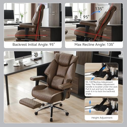 EXCEBET Big and Tall Office Chair with Footrest, PU Leather High Back Executive Office Chair 400lbs, Ergonomic Computer Chairs Lumbar Support for Heavy People (Brown) 6