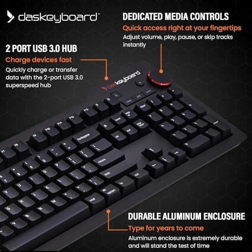 Das Keyboard 4 Professional for Mac Wired Mechanical Keyboard, Cherry MX Brown Mechanical Switches, 2-Port USB 3.0 Hub, Volume Knob, Aluminum Top (104 Keys, Black) 5