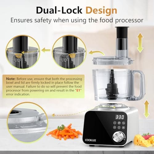 COOKLEE Food Processor, 600 Watts, 6 Functions Electric Food Chopper for Chopping, Mincing, Dicing, Shredding, Slicing, Purees & Dough with 12cup Processor Bowl, Food Chute & Pusher, Silver 5