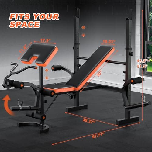 Fostoy Adjustable Weight Bench with Leg Extension, Preacher Curl & Butterfly Arm, 990lbs Heavy Duty Bench Press for Full Body Home Gym Workout (Orange 6 in 1) 7