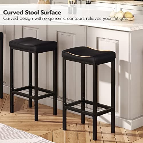 HOOBRO Bar Stools, Set of 2 Bar Chairs, Counter Height Stools, Saddle Barstools with Curved Surface, 24.8 Inches, 2.4" Thick Upholstery, for Kitchen, Dining Room, Cafe Black BB10BY01 8