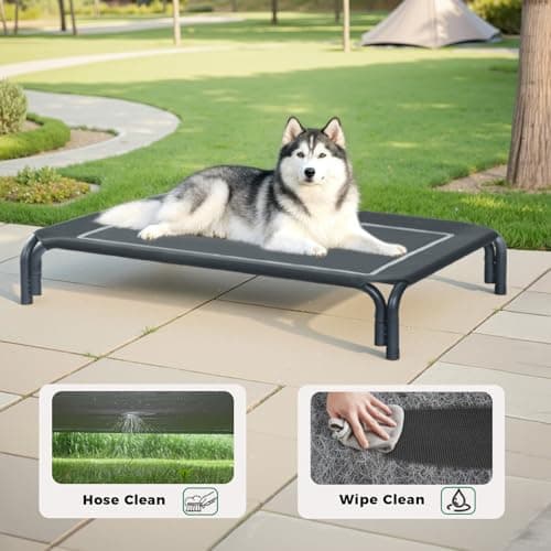 Elevated Dog Bed Raised Outdoor Dog Cot for Large Dogs, Installation Requires No Tools, Frame with Washable Cooling Breathable Mesh Anti-Slip Feet, Indoor Pet Bed, Black, 43.3 Inches 8