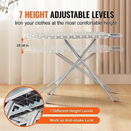 VEVOR Ironing Board with Large 43 x 13 Ironing Surface, Thickened 4 Layers Iron Board with Heat Resistant Cover and 100% Cotton Cover, 7 Adjustable Heights Ironing Board for Home Laundry Room Use 6