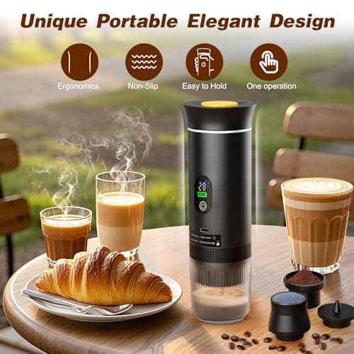 Zordin Portable Battery Espresso Coffee Maker for Travel, 20 bar Mini Car Espresso Machines, 3-in-1 Self-Heating Electric Espresso Maker, USB-C Ground Coffee & Capsule Pod(Ns&DG) RV, Hiking, Office 6
