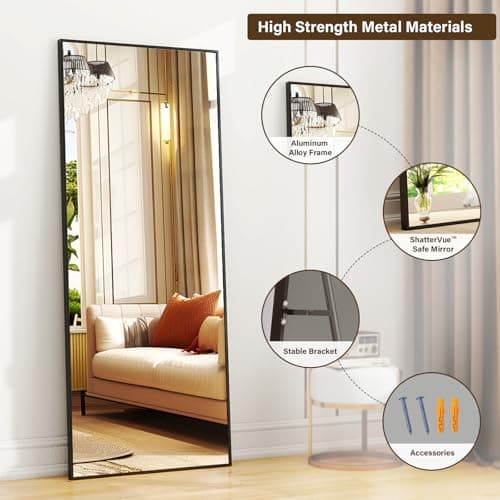 XRAMFY 21"x 56" Rectangular Full-Length Mirror with Frame, Large Wall-Mounted or Leaning Floor Mirror for Bedroom, Entryway, and Living Room Décor, Modern Dressing Mirror for Home 7
