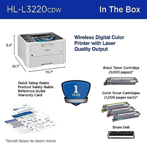 Brother Color Laser Printer with Wireless Printing Fast 19 PPM Output, Duplex Feature, Mobile Device Compatible, 250-Sheet Paper Tray for Professional Home Office Printing (HL-L3220CDW) 7