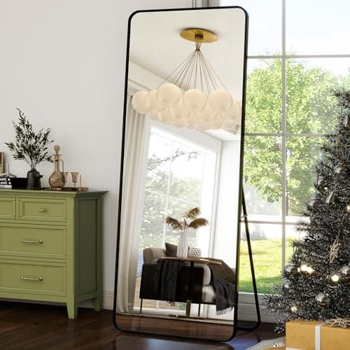 HARRITPURE 21" x64“ Rounded Full Length Mirror Aluminum Frame Black Mirror Full Length Floor Mirror with Stand for Living Room Bedroom Cloakroom 7
