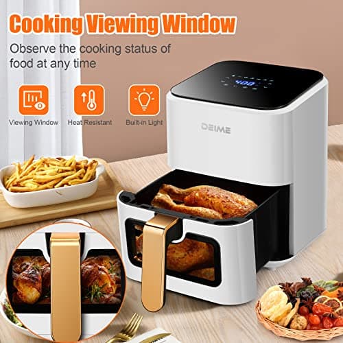 DEIME Air Fryer 4.2 QT Oilless Hot AirFryer 1200W Healthy Cooker Small Oven with 7 Presets, Digital LCD Touch Screen, Visual Cooking Window, Non-Stick Basket, Included Recipe (White) 5