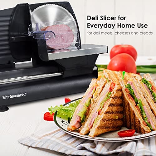 Elite Gourmet EMT-625B Ultimate Precision Electric Deli Food Meat Slicer Removable Stainless Steel Blade, Adjustable Thickness, Ideal for Cold Cuts, Hard Cheese, Vegetables & Bread, 7.5”, Black 6