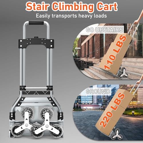 Stair Climbing Cart, 220 LBS Aluminum Stair Climber Dolly, Heavy Duty Folding Hand Truck Dolly with 6 Wheels, Telescoping Handle and Elastic Rope for Home, Moving, Groceries, Warehouse 2