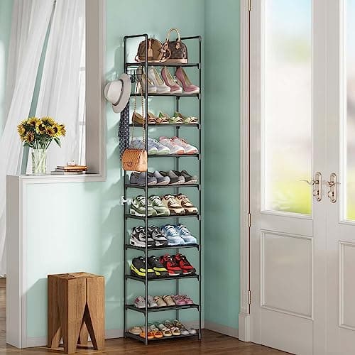 ciecie Shoe Rack 10 Tiers, Shoe Organizer, Shoe Racks for Closet, Metal Frame Shoe Shelf for Entryway, Tall Shoe Rack, Narrow Shoe Racks 9