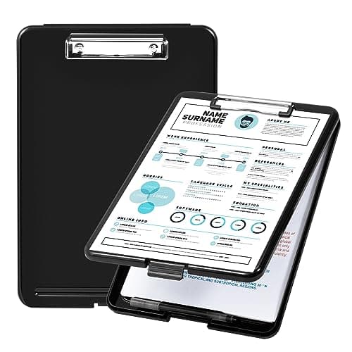 Amazon Basics Sturdy Plastic Storage Clipboard for School & Office Supplies, Lightweight, Black, 2-Pack