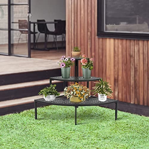 3-Tier Metal Plant Stand Indoor - Tiered Outdoor Plant Holder for Flower Pot Display, Garden Ladder Shelf Flower Step Mofesun (Quarter Round) 6