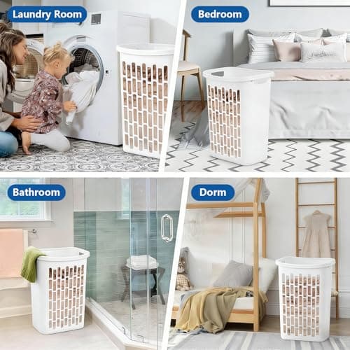 Plastic Laundry Basket 1.8 Bushel, Heavy Duty Hamper with Reinforced Rim, Ventilated Holes for Airflow, Strong Storage Bin for Bathroom Bedroom Dorm 5