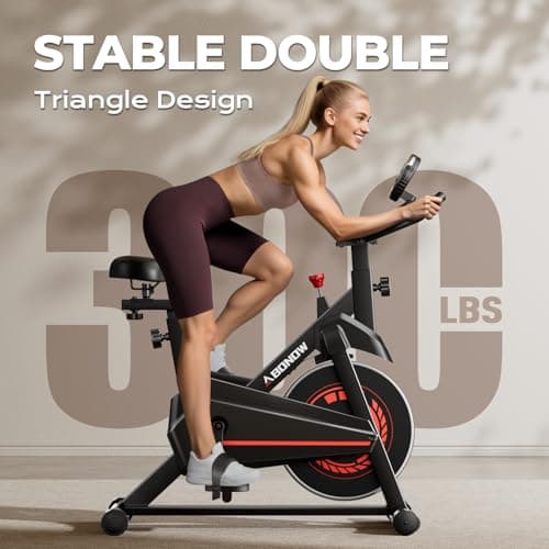 Exercise Bike, Adjustable Magnetic Resistance Stationary Bikes for Home with App Compatible, Workout Bike with 300lbs Capacity Compact, Extra Comfort Seat & Tablet Mount 5