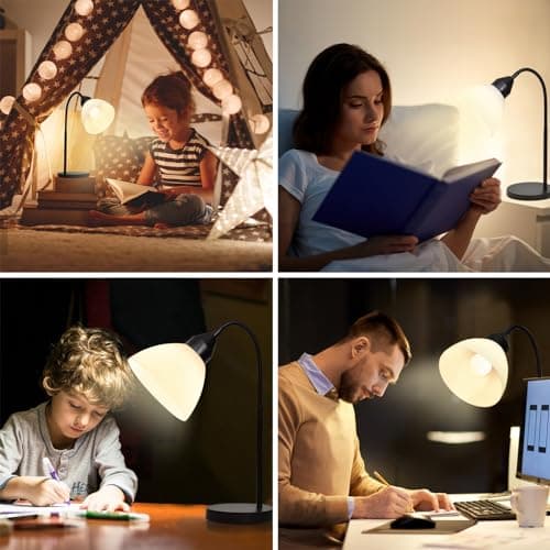 RISLG LED Desk Lamp for Home Office, 3 Levels Dimmable Reading Light, Flexible Table Lamp for Bedside Office, Rotary Switch Control, Desk Lamp for College Dorm Study Lamp, Bulb Included, Black 6