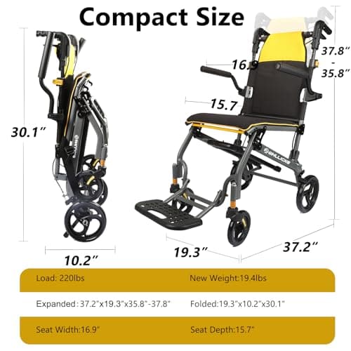 Wheelchairs for Adults Transport Chair Lightweight Foldable with Telescopic Handle,17" Width Compact Portable Folding Travel Wheel Chairs for Seniors 5