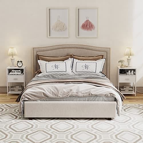 LDTTCUK Nightstand with Charging Station, Modern End Table with Drawer, White Bedside Table with Open Storage for Bedroom 8