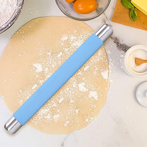 Remeel Rolling Pin Dough Roller for Baking with Thickened Non Stick Silicone Metal Handle Rolling Pin Stainless steel Fondant Roller Pin Cookie Pastry Kitchen Accessories 13.8 X 1.5 Inches 6