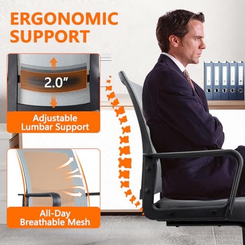 CLATINA Office Guest Chair with Lumbar Support and Mid Back Mesh Space Air Grid Series for Reception Conference Room Gray 6