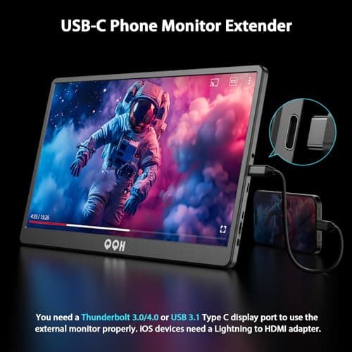 QQH Portable Monitor, 15.6" Portable Travel Monitor for Laptop 1080P FHD IPS Second Screen, Gaming Monitor, USB C HDMI External Monitor Display for Computer Phone PC PS4 PS5 Xbox Switch (Z1-9-G) 6